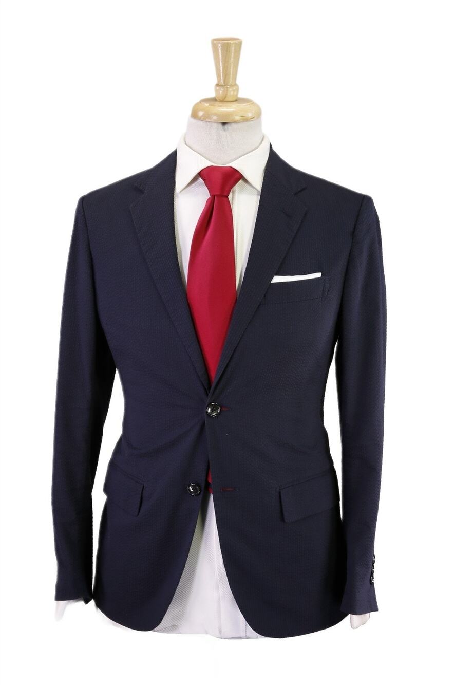 United Arrows Japan Navy Blue Seersucker 2-Btn Unlined Cotton Suit 36S